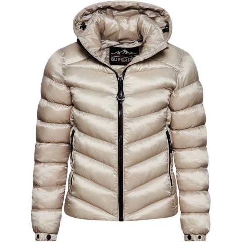 Superdry Hooded Fuji Padded Jacket Dames Jas - Pelican Beige - Maat S