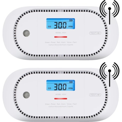 X-Sense XC01P-WR Koppelbare koolmonoxidemelder - 2 koolmonoxidemelders - 10 jaar Figaro® sensor - LCD display - Voldoet aan Europese norm - Draadloos koppelbaar