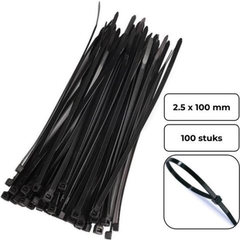 PD® - Kabelbinders - Tiewraps - 2,5 x 100 mm - 100 delig - Zwart