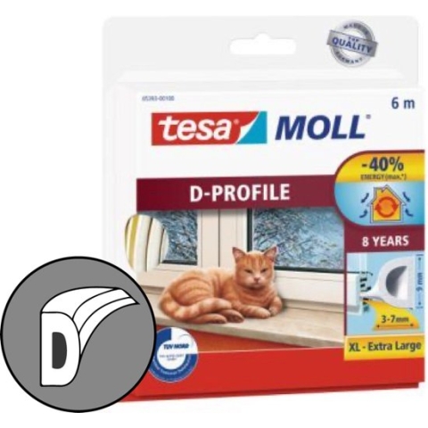 Tesa Moll tochtstrip 05393 D profiel - 9mmx6m wit
