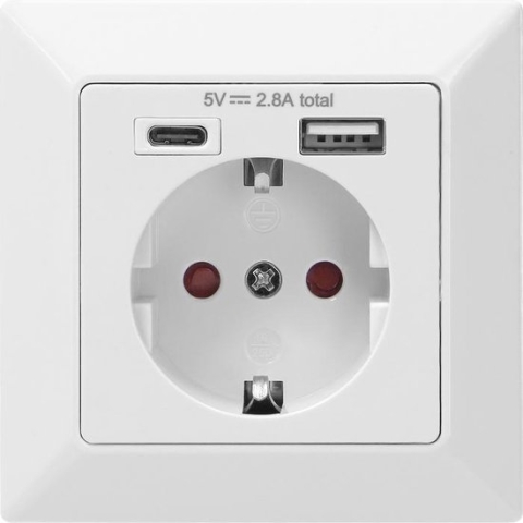 Wandcontactdoos - Stopcontact - 1x CEE 7/3 - 1x USB-A - 1x USB-C - Wit