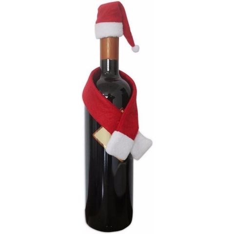 2 stuks Kerstdecoratie muts en sjaal voor wijnfles bij kerstdiner