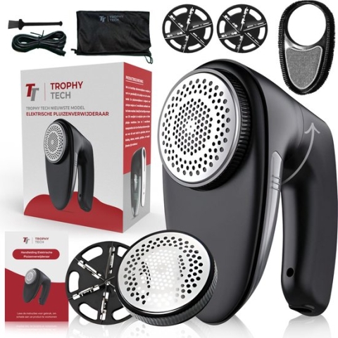 Trophy tech® Elektrische Pluizenverwijderaar - Ontpluizer - Draadloos - Extra Opzetstukken - Zwart