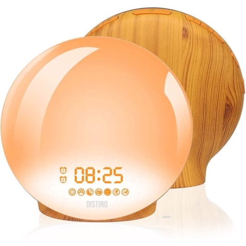 DistinQ Wake-Up Light – Wekkerradio met dubbele wektijd – Slaaphulp met USB aansluiting - Houtkleurig