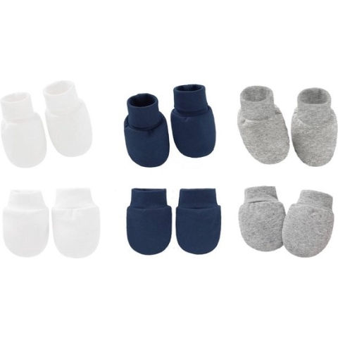 3-pack - Baby Newborn Krabwantjes en Slofjes - Navy Wit Grijs