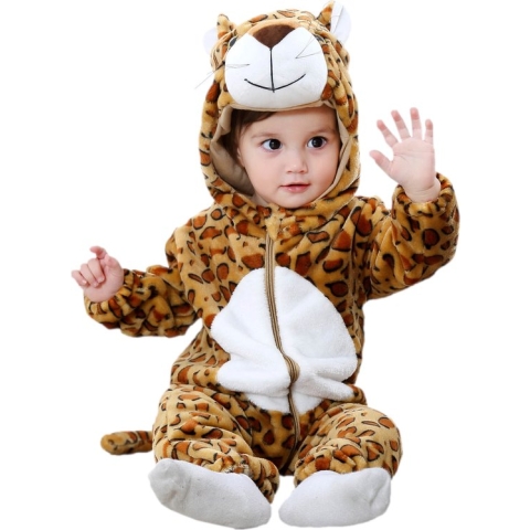 Budino Baby Romper Pyjama Onesie Luipaard Dier - Bruin - maat 90