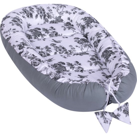 Babynestje - CLASSIC BLOEMEN - Babynest met grijze bloem - Grijs