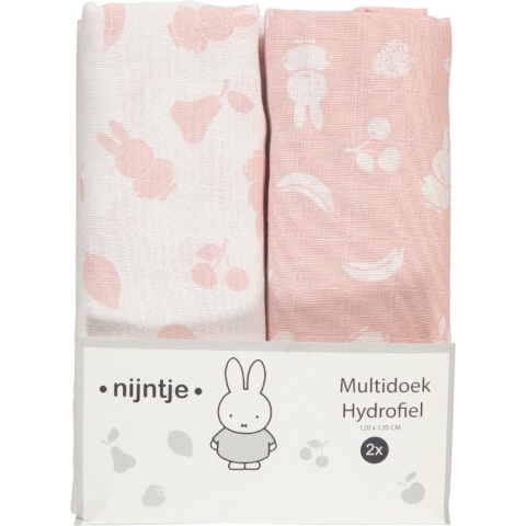 Nijntje Multidoek Hydrofiel XL Fruit - Swaddle - Inbakerdoek - 120x120 - Roze