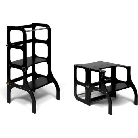 Ette Tete Leertoren Step'n Sit | Inklapbaar tot tafel en stoel | Zwart met messing