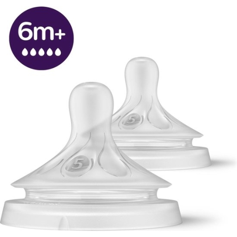 Philips Avent Natuurlijke Zuigreflex – Snelheid 5, 6+ maanden, 2 stuks - SCY965/02 - Flesspenen