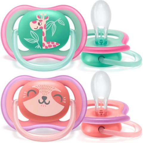 Philips Avent Ultra Air fopspeen - 18m + - Roze/Groen Giraf/panda
