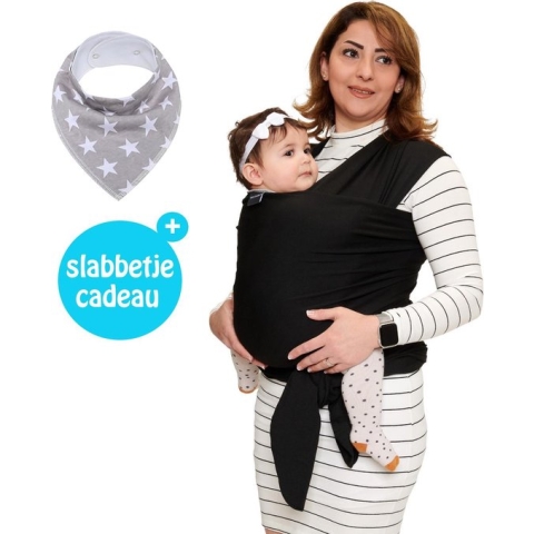 Baby Garden draagdoek zwart - Ergonomisch - Original - Gratis slabbetje