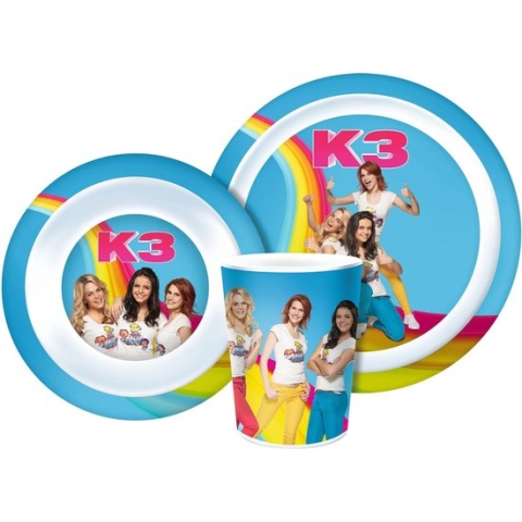 K3 kinderservies - melamine eetset 3 delig - beker / diep bord / plat bord