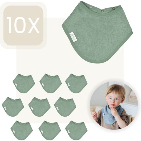 Funnies Bandana Slabben 10-pack | Stone Green | Set Van 10 Stuks | Spuugdoekjes | Monddoekjes