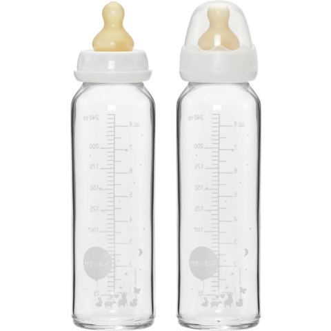 HEVEA - Drinkfles - Glas -2pack - 240ml m/speen - 3-24 mnd