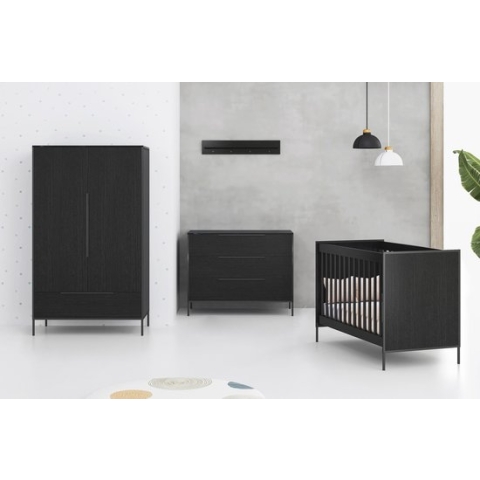 Cabino Babykamer Marble  Babybed & Commode & Kledingkast  Verstelbare bodem  Zwart