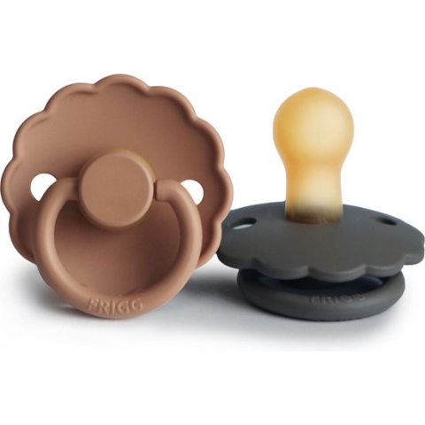 Frigg fopspeen latex 2 pack - Daisy - graphite / peach bronze / T2- 6-18 maanden