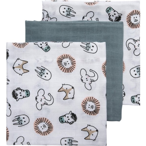 Meyco Baby Animal hydrofiele doeken - 3-pack - multicolour - 70x70cm