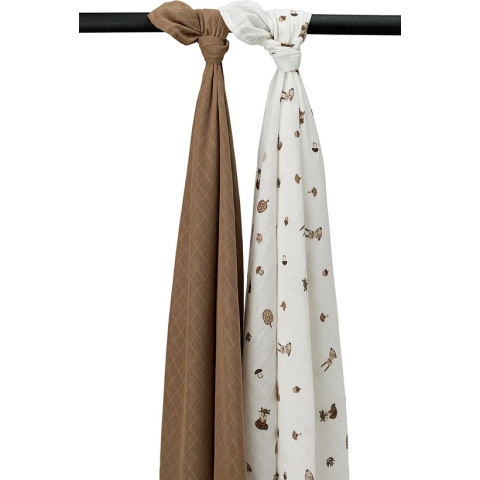 Meyco Baby Forest Animals swaddle - 2-pack - hydrofiel - toffee - 120x120cm
