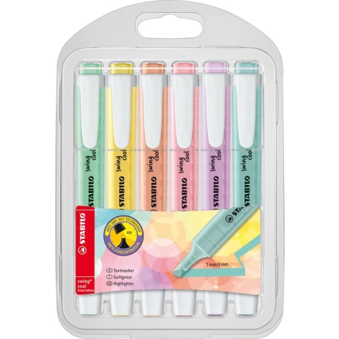 STABILO Swing Cool Pastel - Markeerstift - Perfect Voor Onderweg - Etui Met 6 Pastel Kleuren