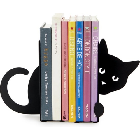 Balvi Boekensteun verborgen kat zwart metaal