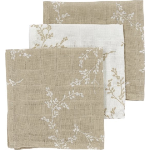 Meyco Baby Branches monddoekjes - 3-pack - hydrofiel - sand - 30x30cm