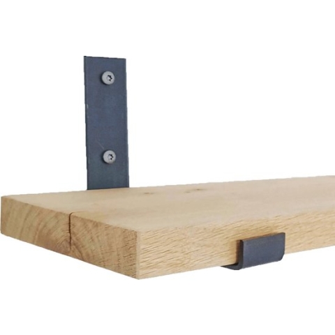 GoudmetHout Massief Eiken Wandplank - 40x20 cm - Industriële Plankdragers L-vorm Up - Staal - Mat Blank