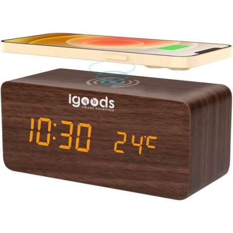 Igoods Digitale Wekker - Houten Design - Weerstation - Met Ingebouwde Oplader