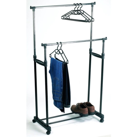 Perel Kledingrek op wieltjes, 2 stangen, verstelbare hoogte 110-170 cm, 80 x 43 x 170 cm, max. last 25 kg, metaal