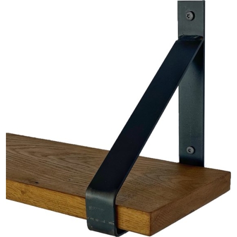 GoudmetHout Massief Eiken Wandplank - 80x20 cm - Donker eiken - Industriële plankdragers - mat blank - Staal - Wandplank hout