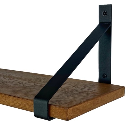 GoudmetHout Massief Eiken Wandplank - 160x25 cm - Donker eiken - Industriële plankdragers - mat zwart - Staal - Wandplank hout