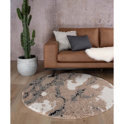 Rond hoogpolig vloerkleed Marble Artisan - beige 240 cm rond