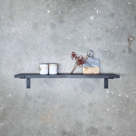 GoudmetHout Massief Eiken Wandplank - 60x20 cm - Zwart eiken - Industriële plankdragers L-vorm mat zwart - Staal - Zwarte wandplank