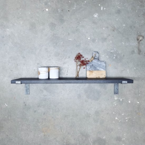 GoudmetHout Massief Eiken Wandplank - 50x25 cm - Zwart eiken - Industriële plankdragers L-vorm zonder coating - Staal - Zwarte wandplank