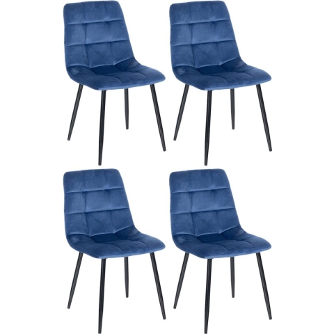 CLP Antibes Set van 4 eetkamerstoelen - Zonder armleuning - Velvet - blauw