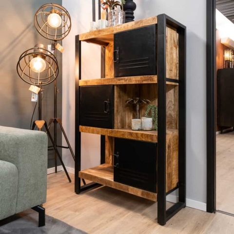 Buffetkast Daan met 3 deuren 85x35x135 cm mangohout en metaal