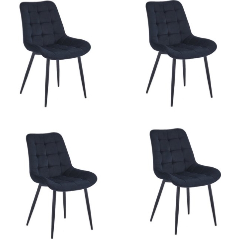 Colenis® - Quadra Eetkamerstoel - Set Van 4 - Zwart - Fluweel - Industrieel