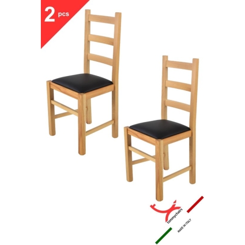 Tommychairs Rustica - Eetkamerstoelen - Set van 2 - Naturel - Kunstleer & Hout