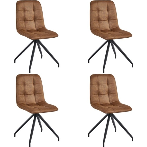 Colenis® - Ela Eetkamerstoel - Set Van 4 - Cognac - Microfiber - X-Poot