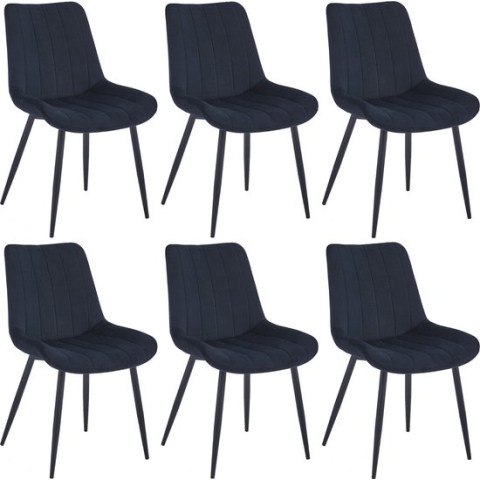 Colenis® - Verta Eetkamerstoel - Set Van 6 - Zwart - Fluweel - Velvet - Industrieel