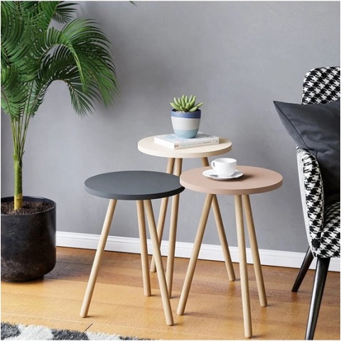 Bijzettafels - Bijzettafel Set van 3- Bijzettafel Rond