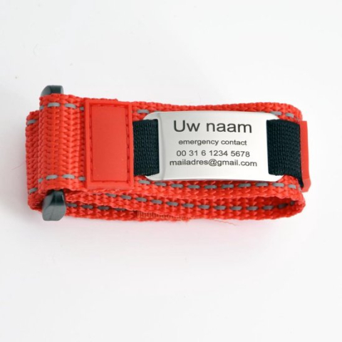 Kinder ID armband - SOS kinderarmband rood klittenband inclusief graveren
