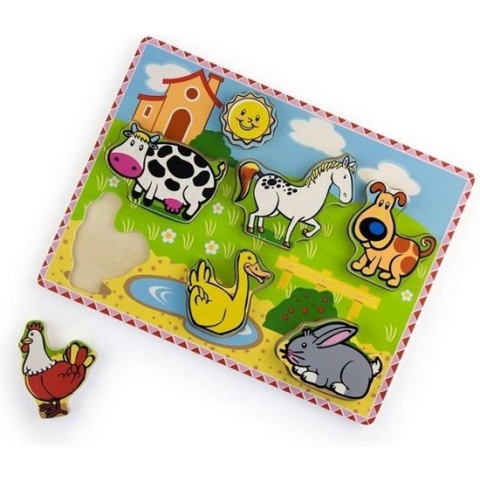 Vormenpuzzel Hout - Boerderij - 7 Stukjes  Puzzel met Dikke Stukken