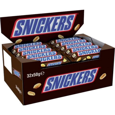Snickers single chocolade reep - 32 stuks - in uitdeeldoos