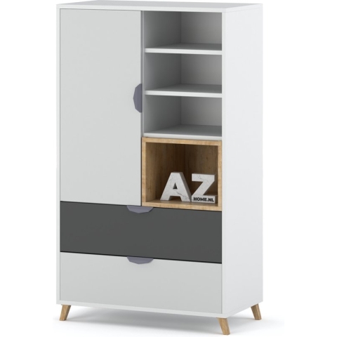 AZ-Home - Dressoir Joker 5- Wit - Grijs - 80 cm - Kast - Commode - Boekenkast