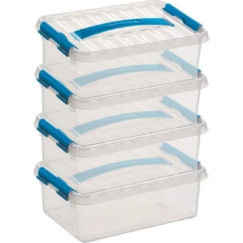 Sunware Q-Line Opbergboxen - 4 L - 30 x 20 x 10 cm - Blauw - 4 Boxen