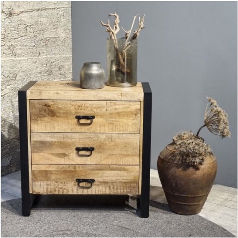 Ladekast Mangohout Britt | Mangohout en Staal | 80x40x80cm