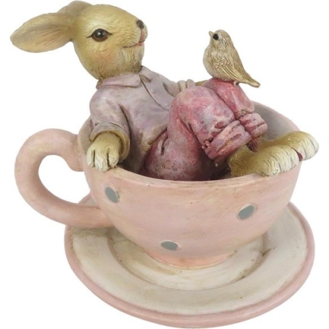 Clayre & Eef Beeld Konijn 10x8x8 cm Bruin Roze Polyresin Woonaccessoires