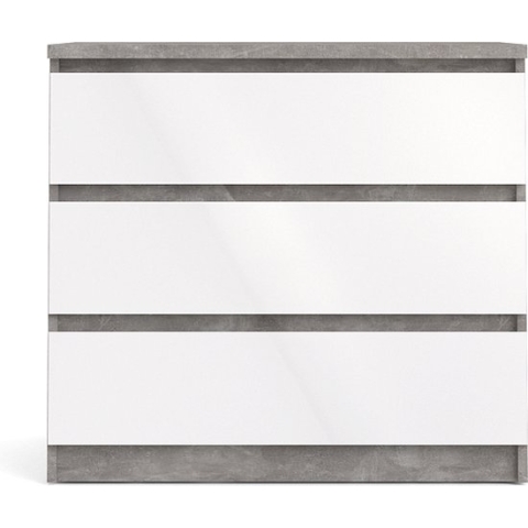 Nada kommode laag met 3 lades, betondecor/wit hoogglans.