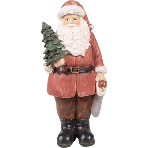 Clayre & Eef Beeld Kerstman 14 cm Rood Polyresin Kerstfiguren